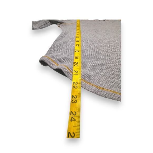 Grey Waffle Raglan Top W/ Mustard Crochet Patterned Sleeves Small/Medium - Picture 11 of 12